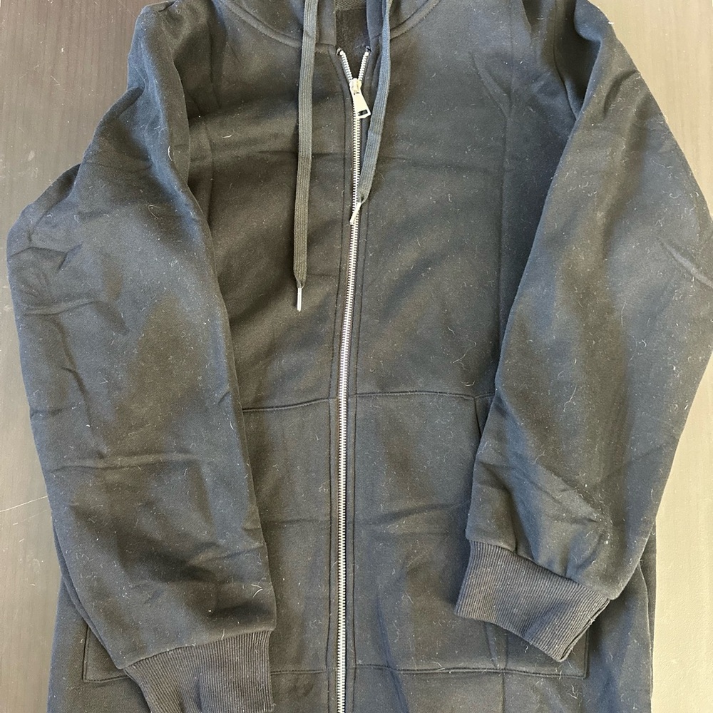 Black Full-Zip Hoodie with Drawstring